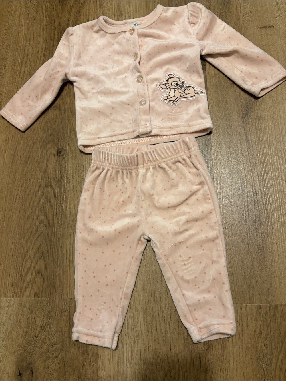 Soft Pink Bambi Velvet Baby Girl Adorable Pajama Set Size 3-6 Months